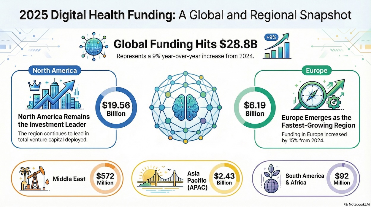 Digital health funding in 2025 shifted toward fewer, larger rounds