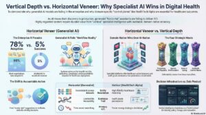 Vertical vs horizontal AI in healthcare showing why specialist Digital Health Intelligence platforms outperform generalist models in the agentic AI era.