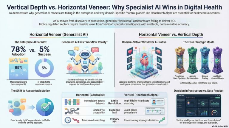 Vertical vs horizontal AI in healthcare showing why specialist Digital Health Intelligence platforms outperform generalist models in the agentic AI era.